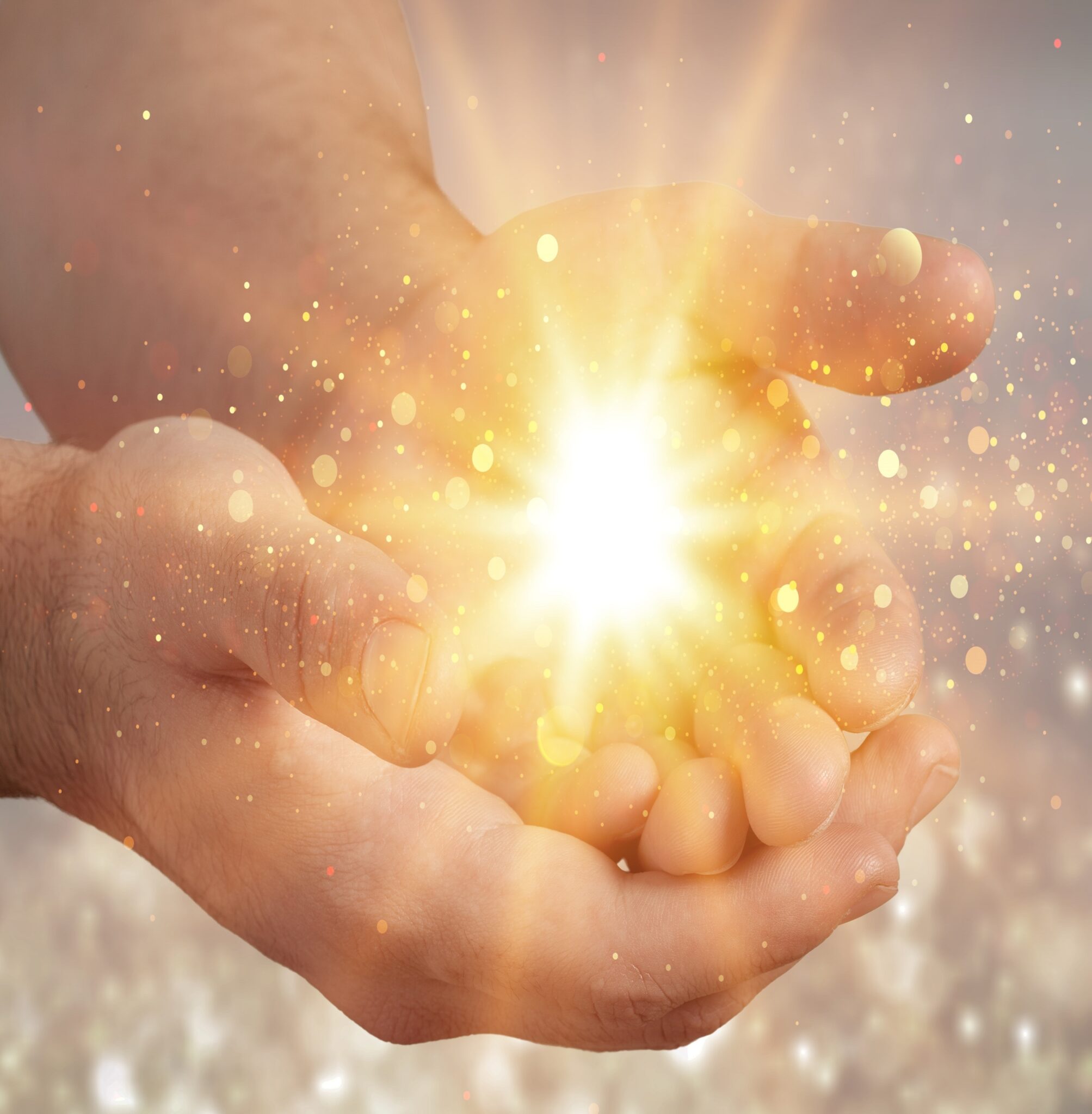 human hands praying blessing with lights shining 1 scaled